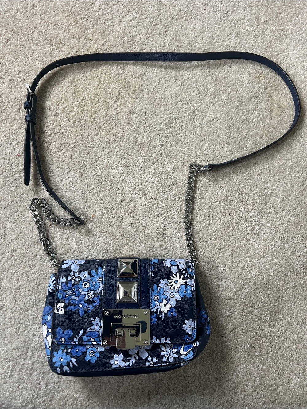 Michael Kors Navy Floral Shoulder Bag with Gold Hardware - Picture 5 of 15